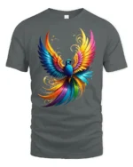 Psychedelic Bird Print Tee, Mythical Creature T-Shirt - gray t-shirt on white background
