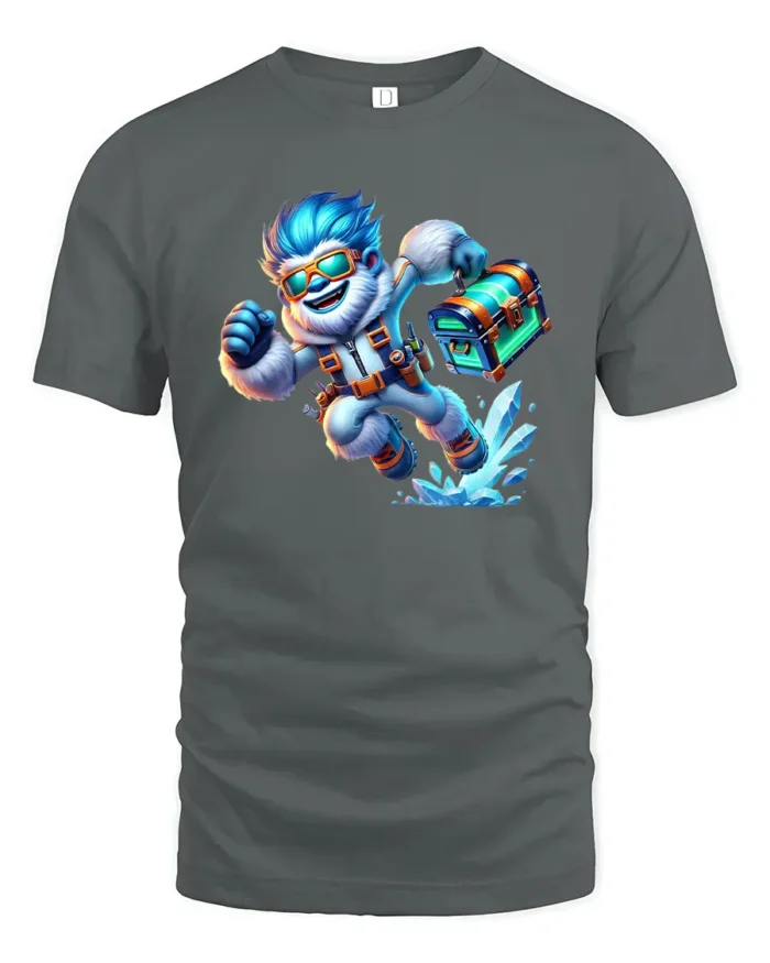Adventure Yeti with Chest Tee, Funny Ice Explorer T-shirt - gray t-shirt on white background