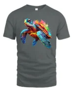 Tropical Sea Turtle T-shirt, Artistic Beach Style Tee - gray t-shirt on white background