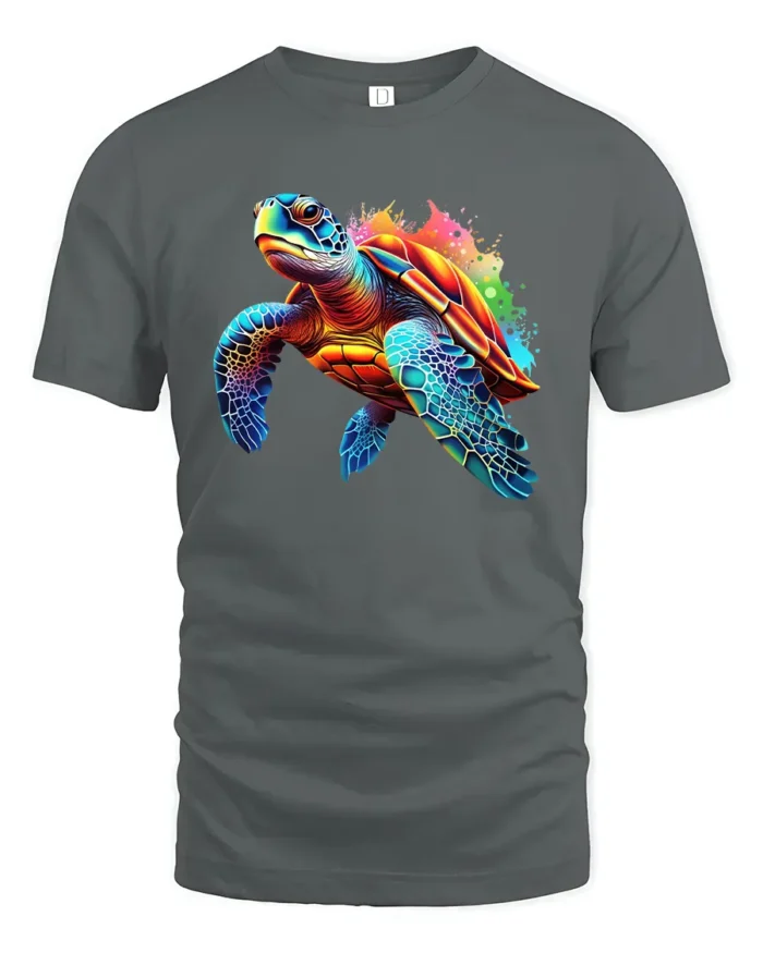 Tropical Sea Turtle T-shirt, Artistic Beach Style Tee - gray t-shirt on white background