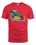 Street Style Graffiti Sneaker Tshirt, Trendy Urban Tee - red t-shirt on white background