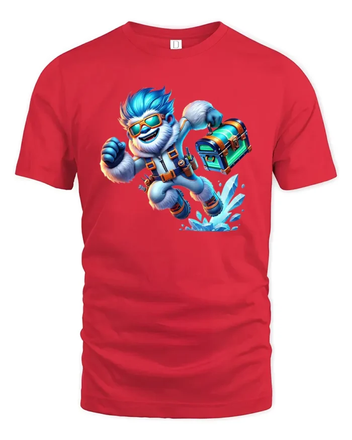 Adventure Yeti with Chest Tee, Funny Ice Explorer T-shirt - red t-shirt on white background