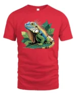 Colorful Iguana Jungle Tee, Bold Tropical Reptile T-Shirt - red t-shirt on white background