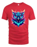 Mystic Owl Spirit Tee, Vivid Colors and Tribal Design T-Shirt - red t-shirt on white background