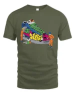 Street Style Graffiti Sneaker Tshirt, Trendy Urban Tee - military green t-shirt on white background