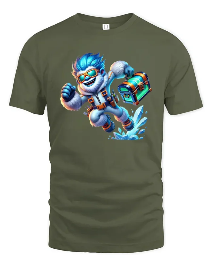 Adventure Yeti with Chest Tee, Funny Ice Explorer T-shirt - military green t-shirt on white background