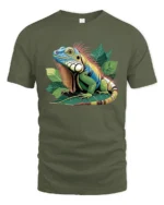 Colorful Iguana Jungle Tee, Bold Tropical Reptile T-Shirt - military green t-shirt on white background