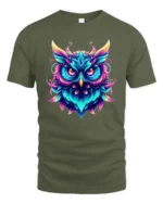 Mystic Owl Spirit Tee, Vivid Colors and Tribal Design T-Shirt - military green t-shirt on white background