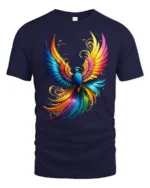Psychedelic Bird Print Tee, Mythical Creature T-Shirt - navy t-shirt on white background