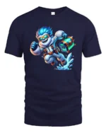 Adventure Yeti with Chest Tee, Funny Ice Explorer T-shirt - navy t-shirt on white background