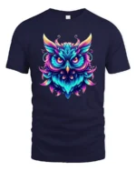 Mystic Owl Spirit Tee, Vivid Colors and Tribal Design T-Shirt - navy t-shirt on white background