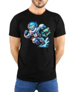 Adventure Yeti with Chest Tee, Funny Ice Explorer T-shirt - model wearing black shirt, hands behind back