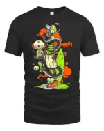Surreal Monster Stack Funny Cartoon Art T-Shirt - black t-shirt on white background