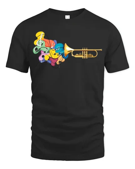 Trumpet Music Colorful Jazz Lover T-Shirt - black t-shirt on white background