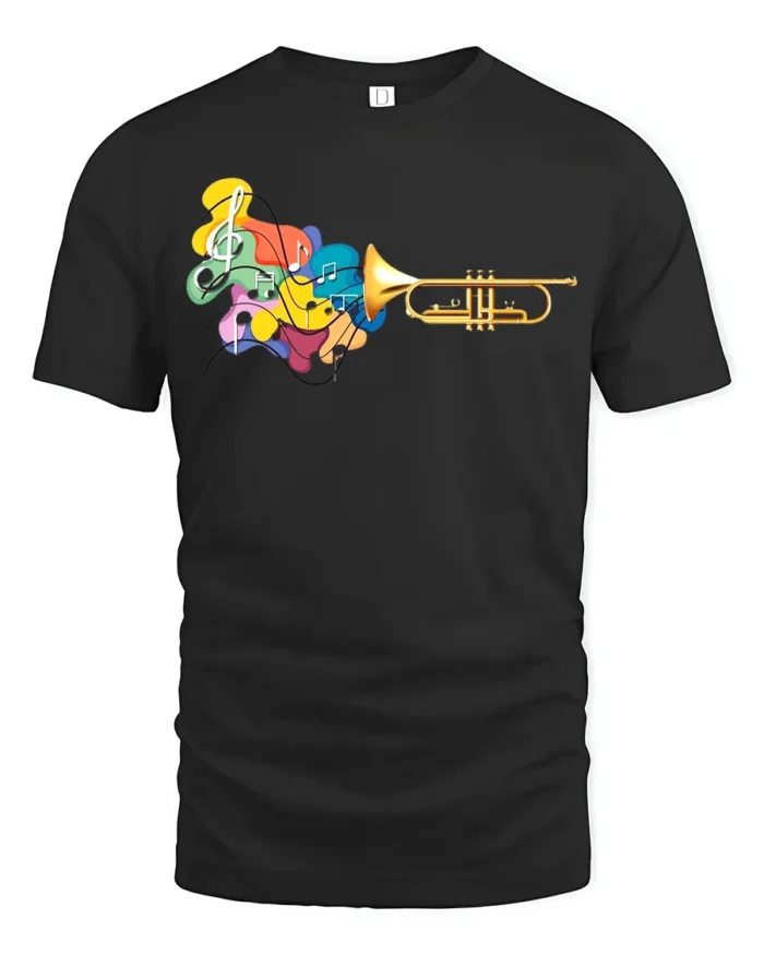 Trumpet Music Colorful Jazz Lover T-Shirt - black t-shirt on white background