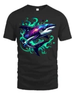Galaxy Shark Cosmic Space Predator T-Shirt - black t-shirt on white background