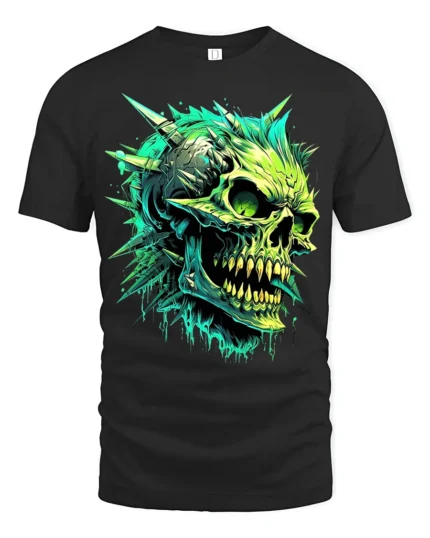 Radioactive Skull T-Shirt Edgy Green Skull - black t-shirt on white background