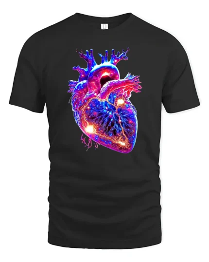 Neon Heart Vibrant Anatomical Love T-Shirt - black t-shirt on white background