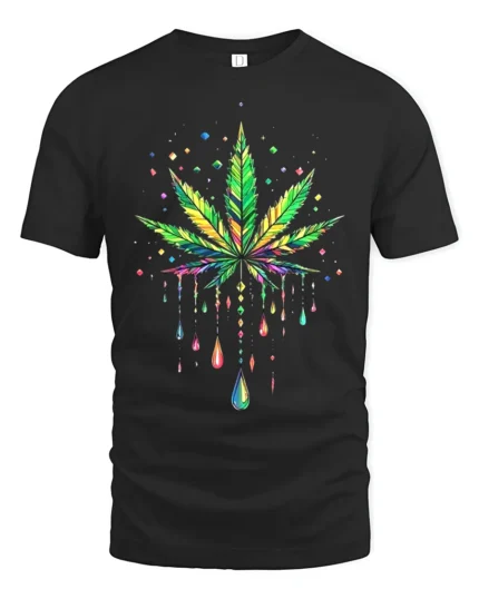 Psychedelic Leaf Colorful Marijuana T-Shirt - black t-shirt on white background