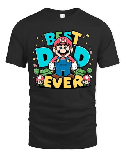 Retro Dad Gamer Best Dad Ever Mario Now - black t-shirt on white background