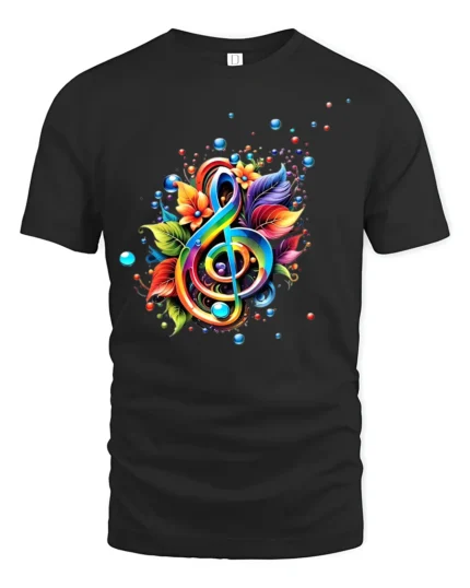 Rainbow Music Colorful Treble Clef Shirt - black t-shirt on white background