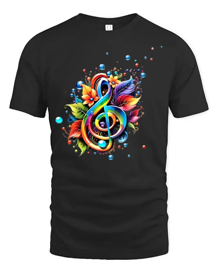 Rainbow Music Colorful Treble Clef Shirt - black t-shirt on white background