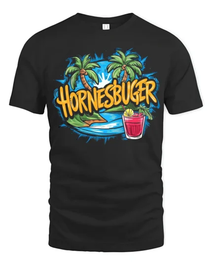 Hornesbuger Beach Tropical Vacation T-Shirt - black t-shirt on white background
