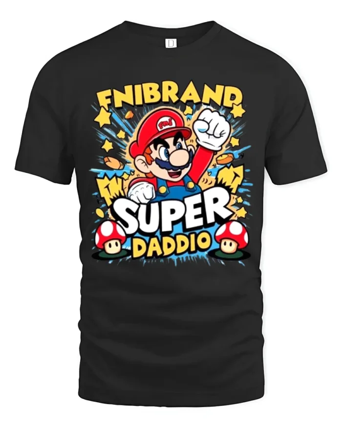 Video Game Dad T-Shirt Super Daddio Mario - black t-shirt on white background
