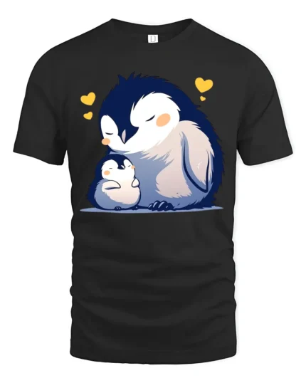 Loving Penguin T-Shirt Heartfelt Family - black t-shirt on white background