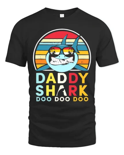 Daddy Shark Doo Fun Father Shark Shirt Now - black t-shirt on white background