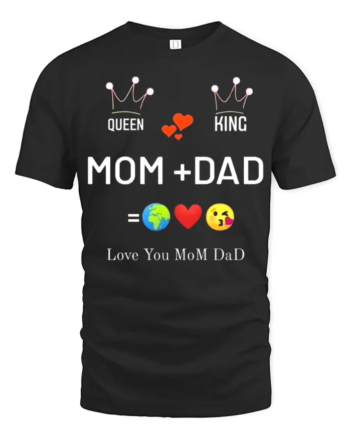 Queen King Mom Dad Family Love T-Shirt Gift - black t-shirt on white background