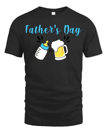 First Father’s Day Baby Bottle Beer Dad Shirt - black t-shirt on white background