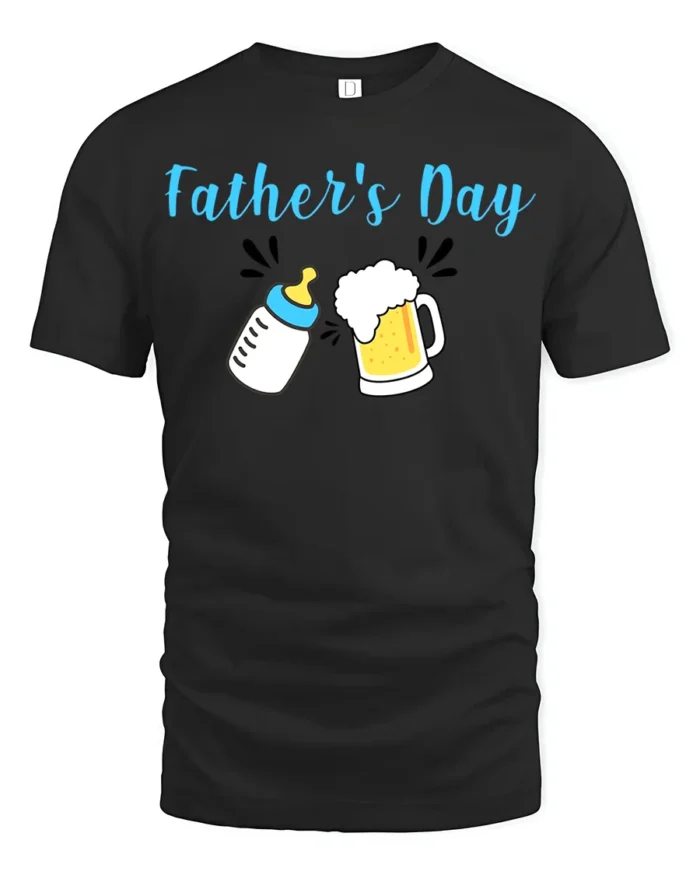 First Father’s Day Baby Bottle Beer Dad Shirt - black t-shirt on white background