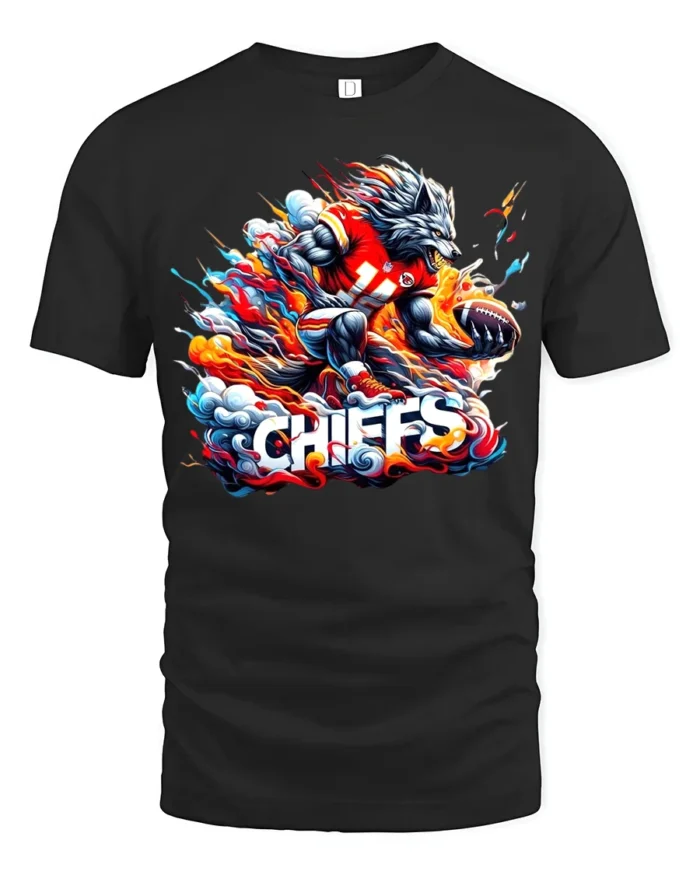 Wild Chiefs Wolf Football Fan Shirt - black t-shirt on white background