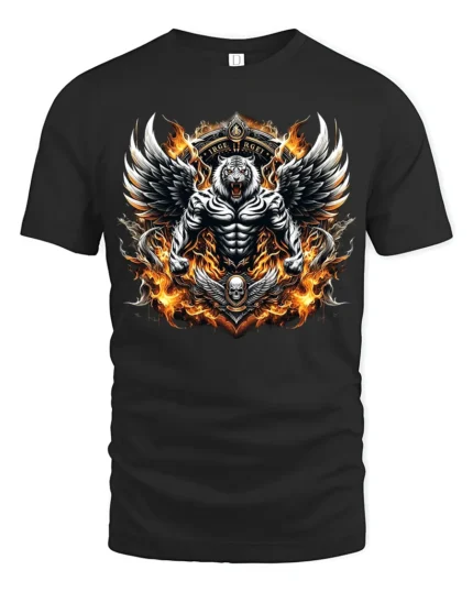 Mystic Tiger Wings Fierce Skull Animal Shirt - black t-shirt on white background