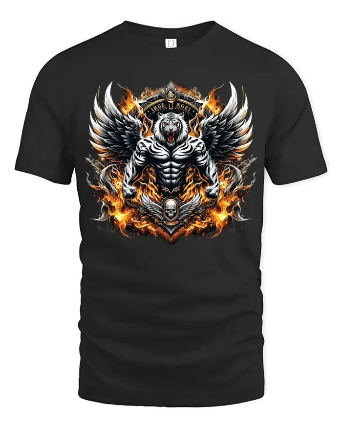 Mystic Tiger Wings Fierce Skull Animal Shirt - black t-shirt on white background