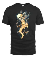 Winged Skull Fire Ethereal Skull Butterfly T-Shirt - black t-shirt on white background