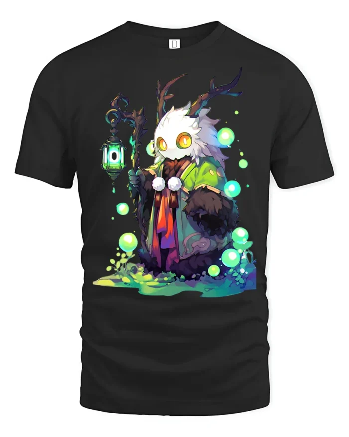 Enchanted Creature Forest Spirit Glow Eye Antler Tee - black t-shirt on white background