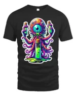 Neon Alien Brain Trippy Monster Glow Monster T-Shirt - black t-shirt on white background