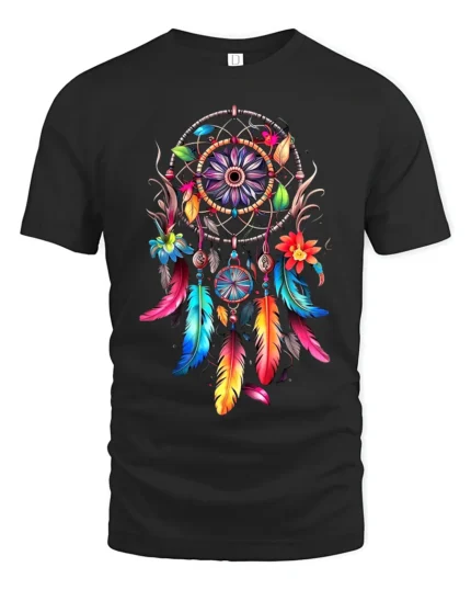 Spirit Catcher Colorful Native American Shirt - black t-shirt on white background