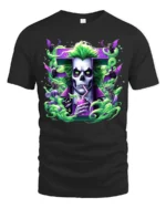 Creepy Joker Halloween Villain Skull Shirt - black t-shirt on white background