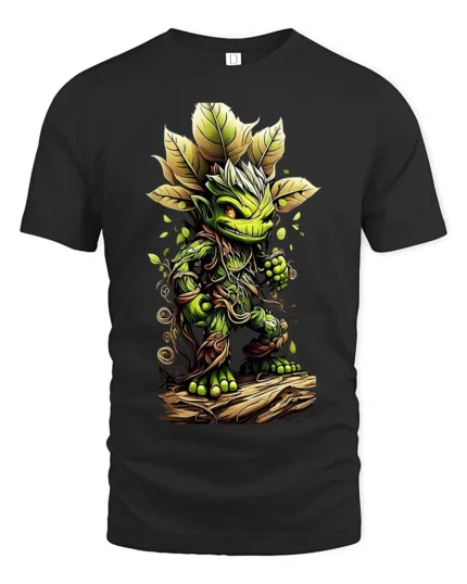 Forest Sprite Cute Plant Creature T-Shirt - black t-shirt on white background