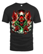 Infernal Skull T-Shirt Red Demon Green Dragon - black t-shirt on white background