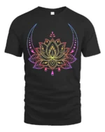Celestial Lotus T-Shirt Moon Phase Yoga Zen - black t-shirt on white background