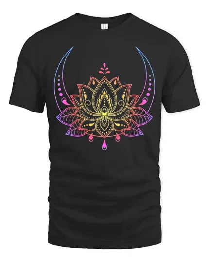 Celestial Lotus T-Shirt Moon Phase Yoga Zen - black t-shirt on white background