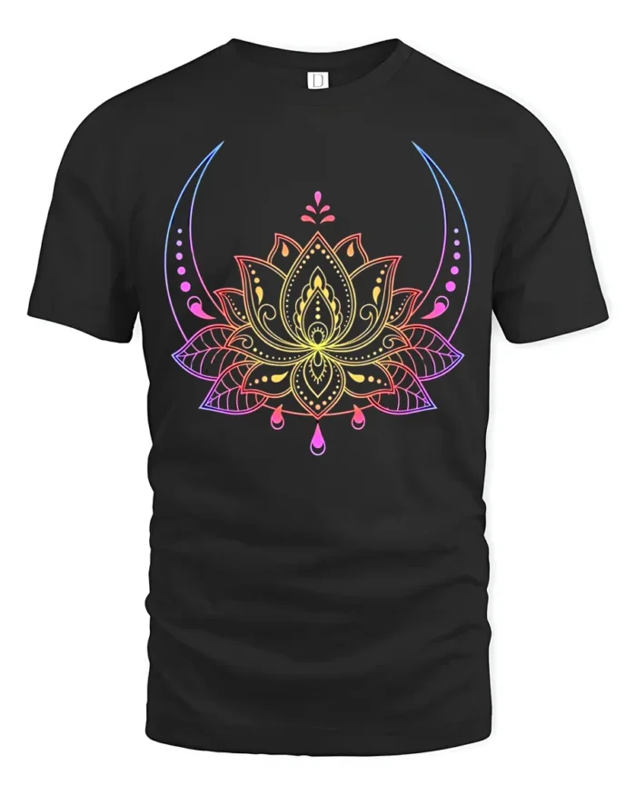 Celestial Lotus T-Shirt Moon Phase Yoga Zen - black t-shirt on white background