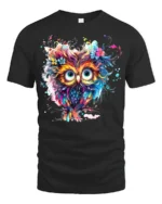 Vibrant Floral Owl Bohemian Style Colorful Bird T-Shirt for Nature Lovers - black t-shirt on white background