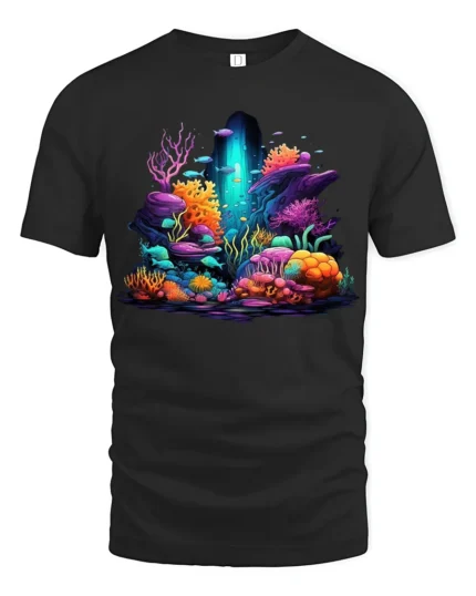 Underwater Paradise Colorful Ocean Scene - black t-shirt on white background