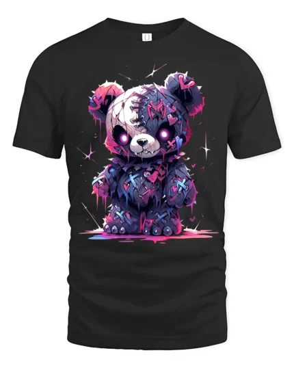 Spooky Cute Bear T-Shirt Creepy Kawaii Teddy Bear Design for Goth Lovers - black t-shirt on white background