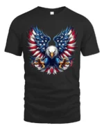 USA Eagle Wings Patriotic American T-Shirt - black t-shirt on white background